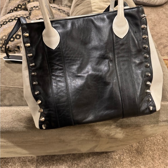 Black and Cream Studded Tote Bag - Picture 3 of 12